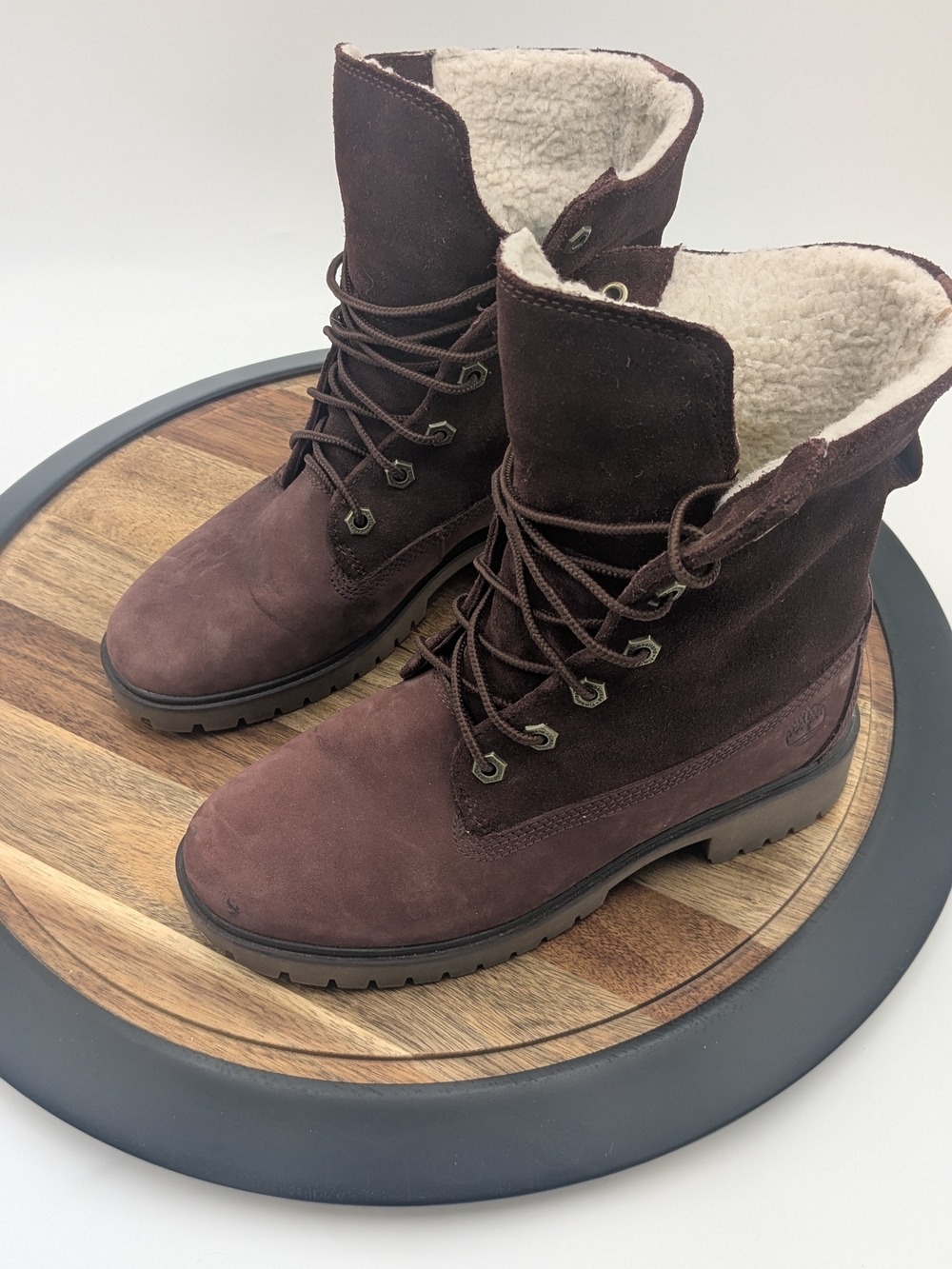 Timberland A1SGJ Women's Size 6 BurgundyNubuck Sherpa Lined Lace Up Winter Boots - Picture 2 of 11